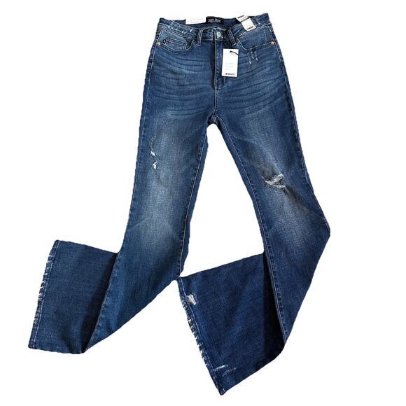 NWT Judy Blue Jeans 5/27 Blue Stretch Distressed‎ Flare Fit Boho Hippie Western - Picture 3 of 11